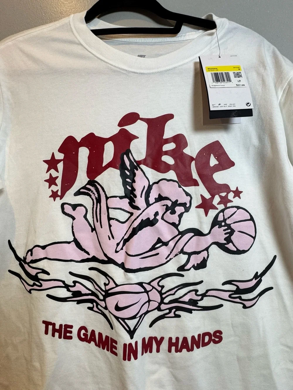 Nike BF CREW White Short Sleeve Tee oversized/loosefit Red and Pink Graphic